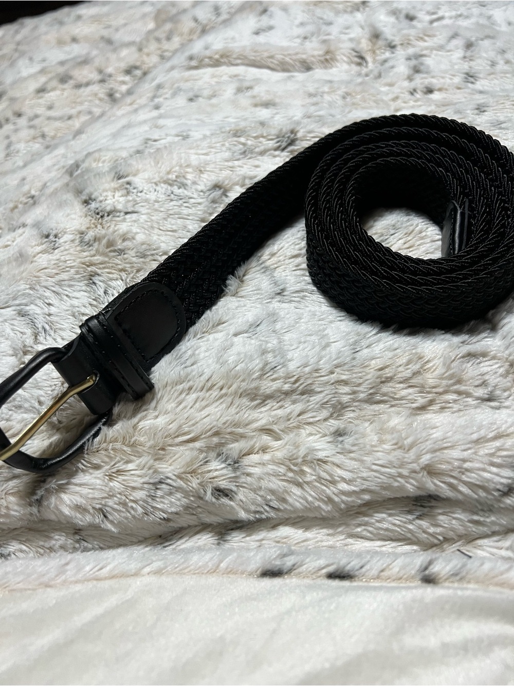 Men's Black Woven Belt with Leather Trim